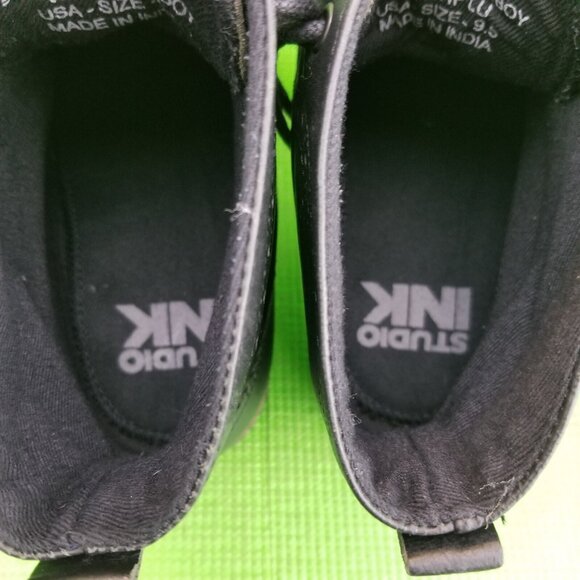 ✅Studio Ink Cowboy Men's 9.5 BLACK Leather Brogue Wingtip Chukka Boots Lace-up - Picture 8 of 12